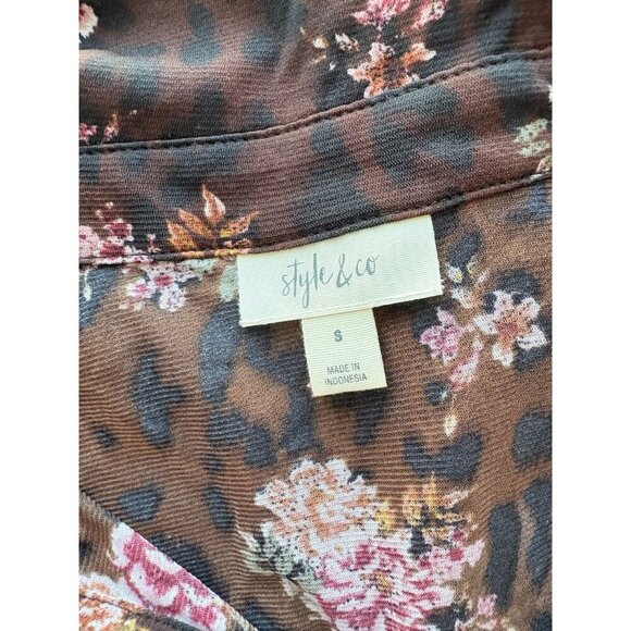 Style & Co Leopard Floral Long Sleeve Tunic Top Size S - Picture 4 of 4